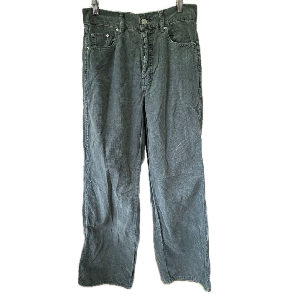 Pacsun Women's 100% Cotton Green Corduroy Button Fly Wide Leg Baggy Jean 25